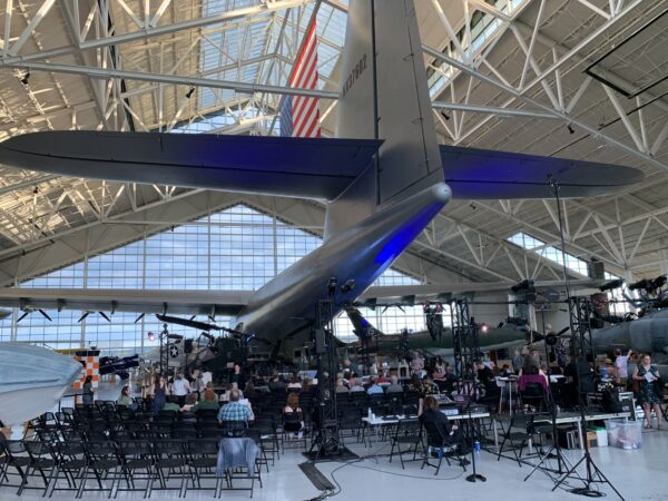 Howard Hughes' massive Spruce Goose provided an untraditional setting for Third Angle New Music's performance of "1000 Airplanes on the Roof," an opera about alien abduction. Photo by: David Bates