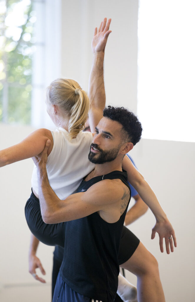 Choreographer Brian Arias, working with dancer Quincie Bean in rehearsal. Photo: Blaine Truitt Covert