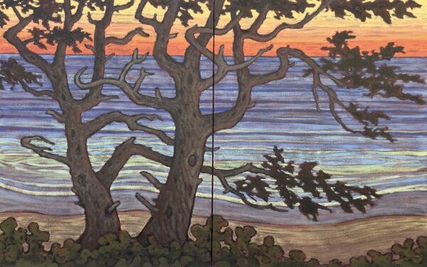“Tranquil Evening Sitkas” by Pam Greene (60 by 96 inches)