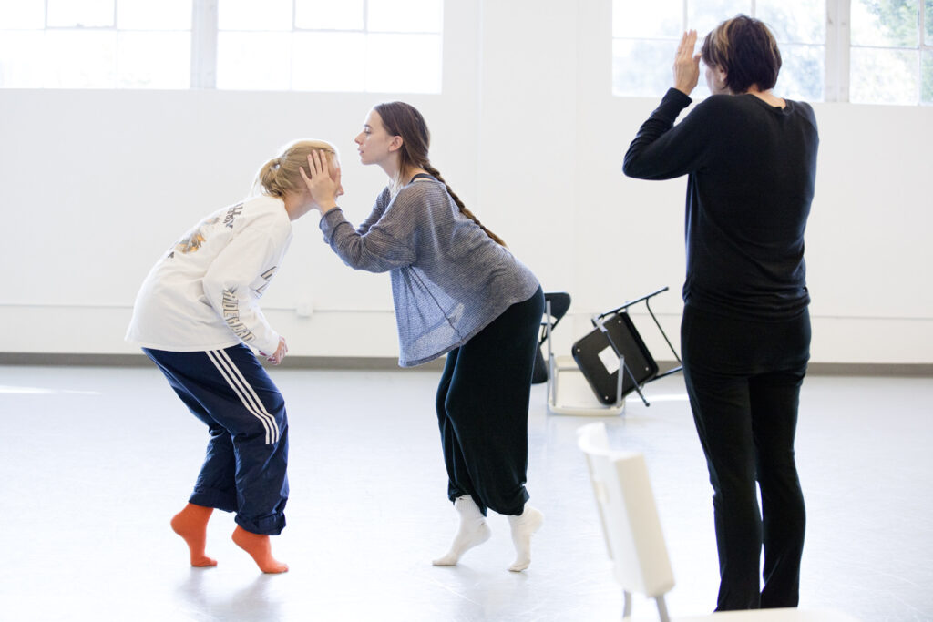 Sarah Slipper, right, working with dancers Quincie Bean (left) and Lucia Tozzi. Photo: Blaine Truitt Covert