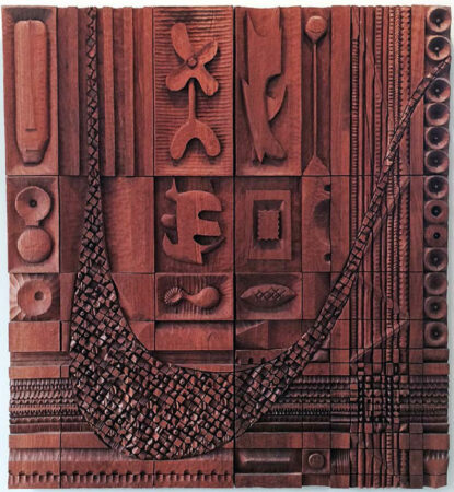 This two-panel wall relief by Leroy Setziol was included in a 2015-16 show of the artist’s work at the Portland Art Museum. (Untitled, teak, 1991; collection of Carole Smith and Eric Kittleson). His daughter, Monica Setziol-Phillips, will lead a tour and discussion of his work at Salishan Coastal Lodge on Saturday. Photo courtesy: Portland Art Museum