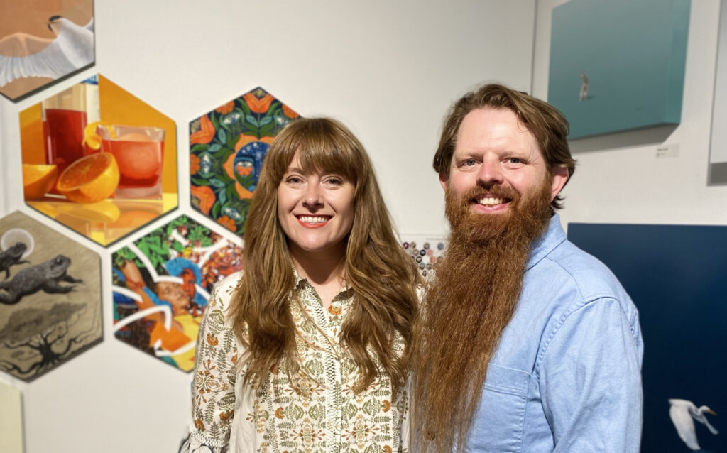 Susannah Kelly and Neil M. Perry in Antler and Talon Galleries booth at the Seattle Art Fair, 2023.