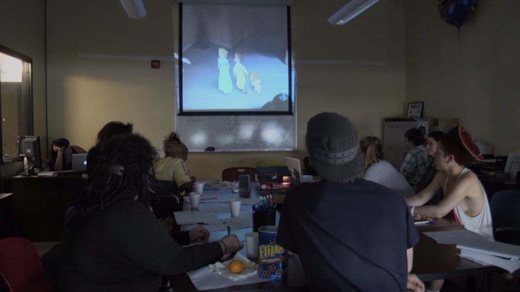 In a scene from “The Lost Boys of Portlandia,” a documentary by Nili Yosha, a group of homeless youth watch the Disney feature cartoon “Peter Pan” and are inspired to film their own version. Yosha, founder of Outside the Frame, notes that the young filmmakers are the “real lost boys.”